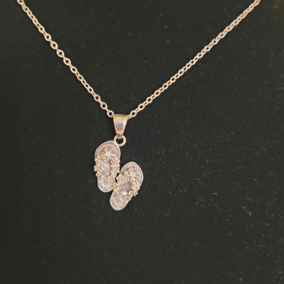 Silver 925 pendant tiny flip flops + chain - Picture 3 of 5